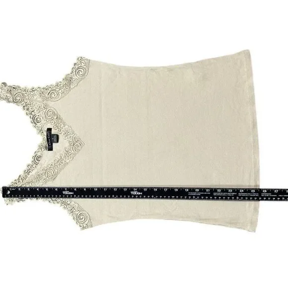 Vtg Y2K Lace Trimmed Tank Top Womens Sz XL Beige Fairycore Beaded Coquette Fairy - Picture 4 of 13